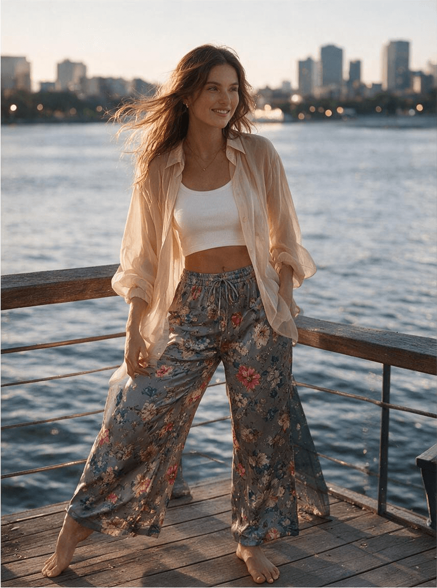 Luxe Satin Floral Wide Leg Pants