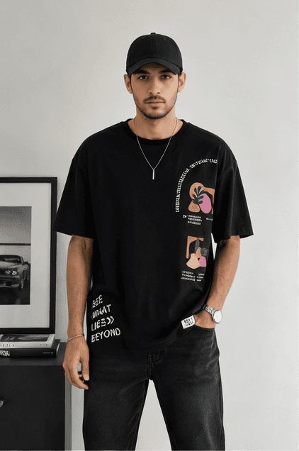 MAST & HARBOUR GRAPHIC T-SHIRT — BLACK (L)