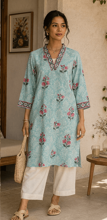 Max Fashion Aqua Floral Printed Kurta