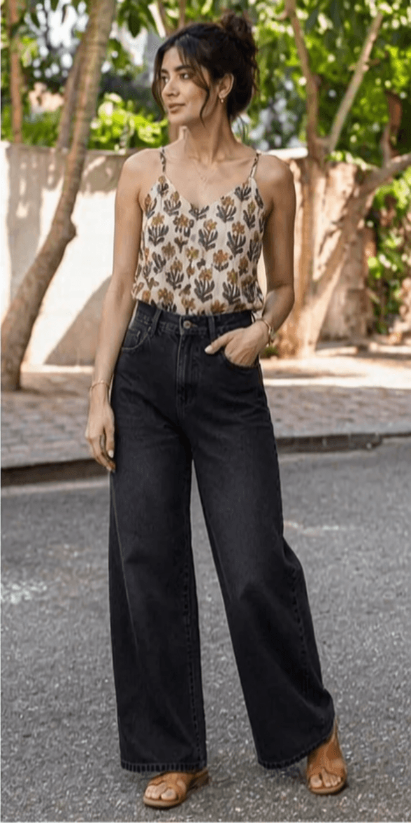 Handcrafted Block Print Cami Top – Beige & Mustard