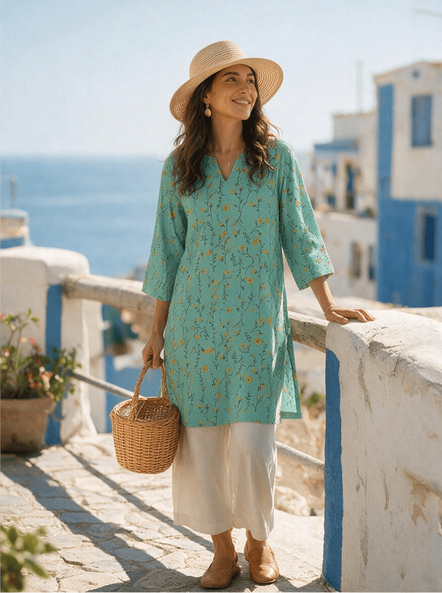 Teal Floral Kurta